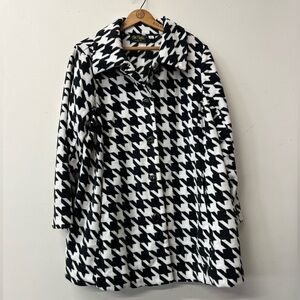 Bob Mackie Wearable Art Houndstooth Fleece Jacket Coat Black/White Size 1x